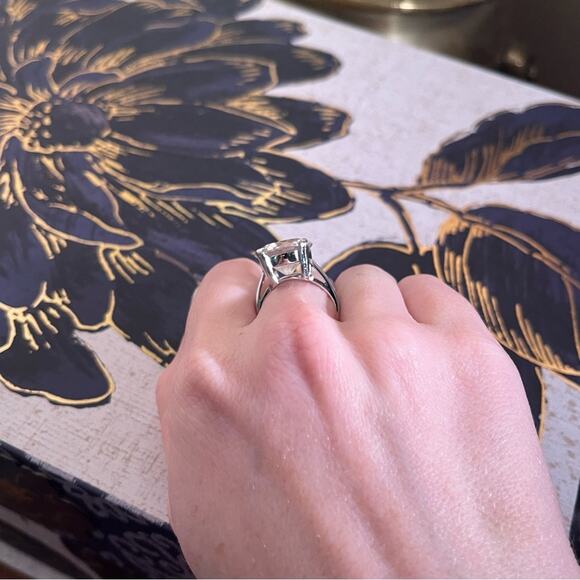 Vintage Cocktail 925 Sterling Silver Ring with Large Clear Crystal Stone - Picture 6 of 14